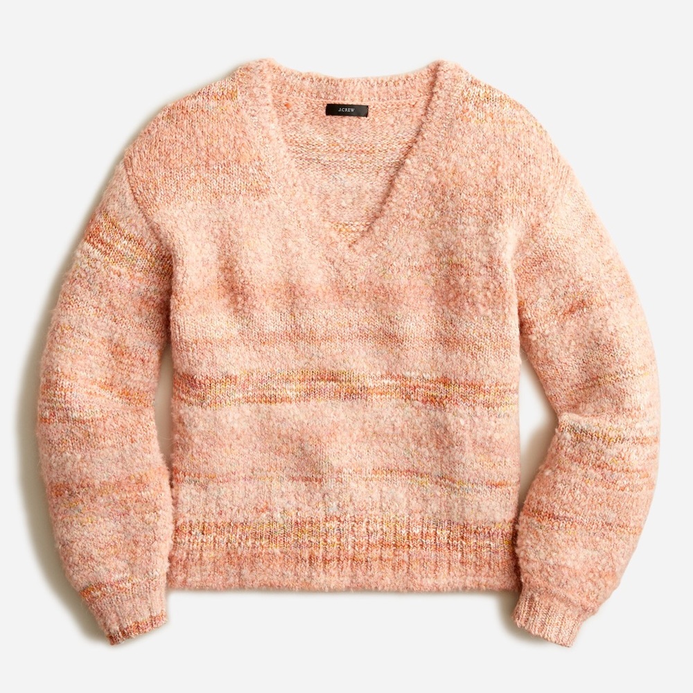 J. Crew Chunky Sweater Pink Peach Puff Sleeve Small S Preppy Coquette
